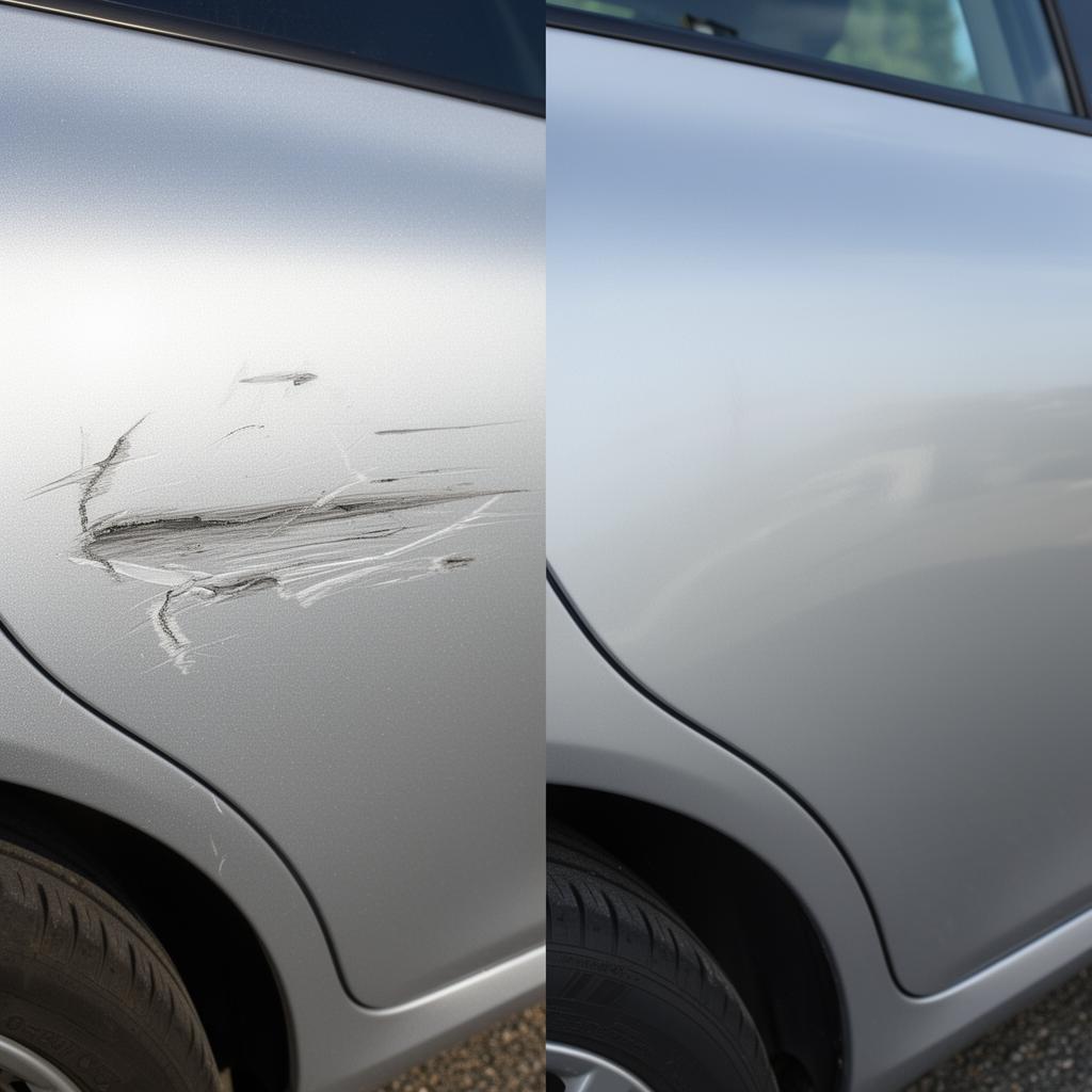Deep door scratch before and after repair