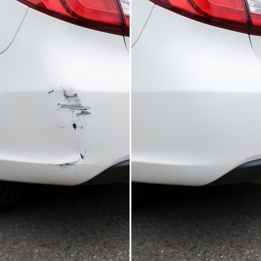 Cracked bumper before and after repair